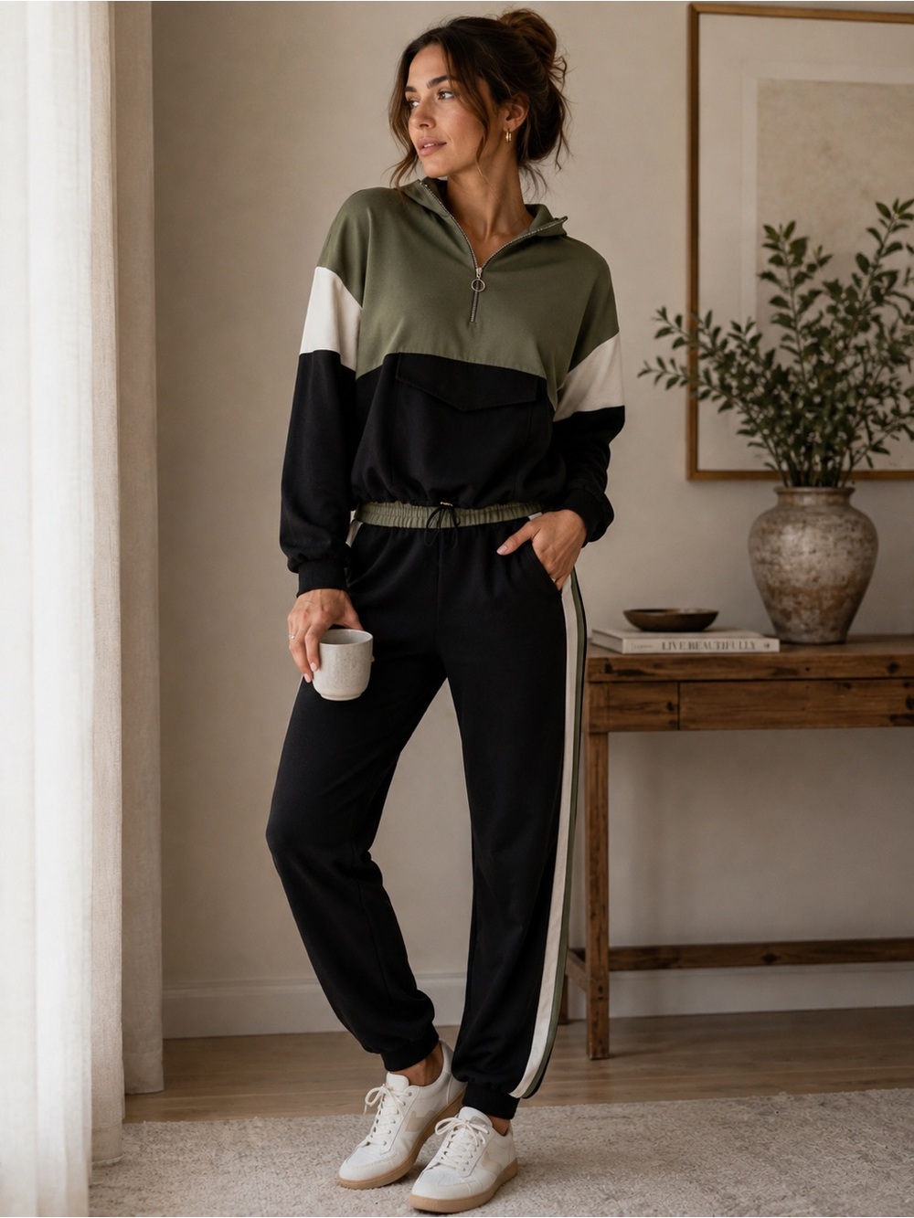 Zara Tracksuit Set Joggers Windbreaker Back Green Stripe size S